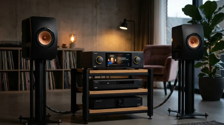 Arcam SA45 on the rack next to the KEF LS50 Metas
